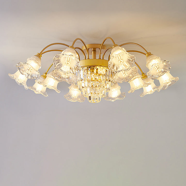 Moderne Luxus Blume Eisen Kristall Glas 3/6/8 Licht Semi-Flush Mount Deckenleuchte für Wohnzimmer 