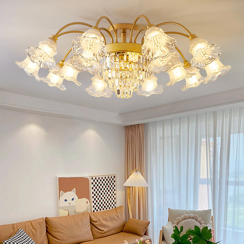 Moderne Luxus Blume Eisen Kristall Glas 3/6/8 Licht Semi-Flush Mount Deckenleuchte für Wohnzimmer 