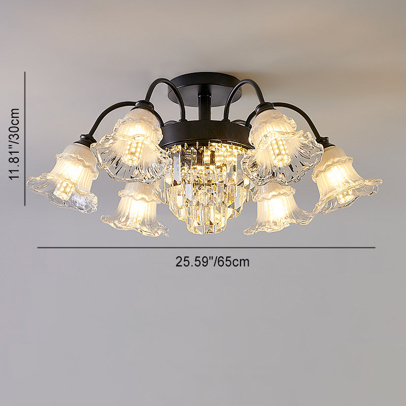 Moderne Luxus Blume Eisen Kristall Glas 3/6/8 Licht Semi-Flush Mount Deckenleuchte für Wohnzimmer 