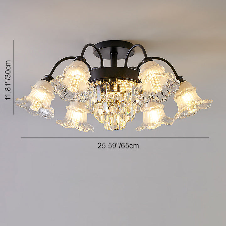 Moderne Luxus Blume Eisen Kristall Glas 3/6/8 Licht Semi-Flush Mount Deckenleuchte für Wohnzimmer 