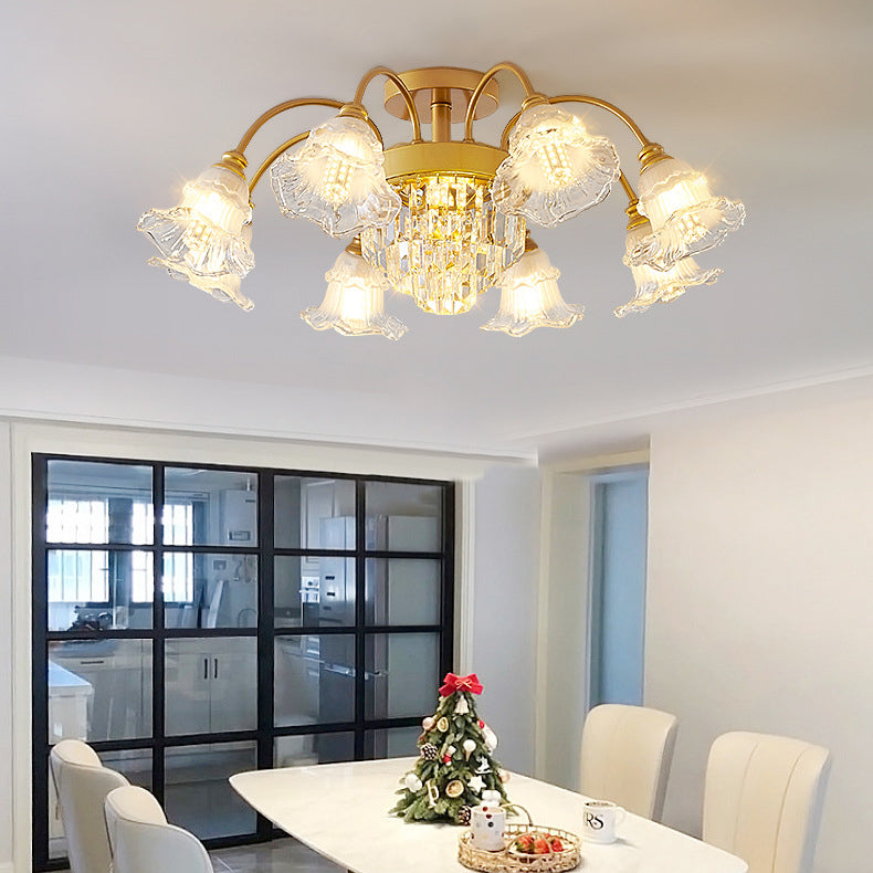Moderne Luxus Blume Eisen Kristall Glas 3/6/8 Licht Semi-Flush Mount Deckenleuchte für Wohnzimmer 