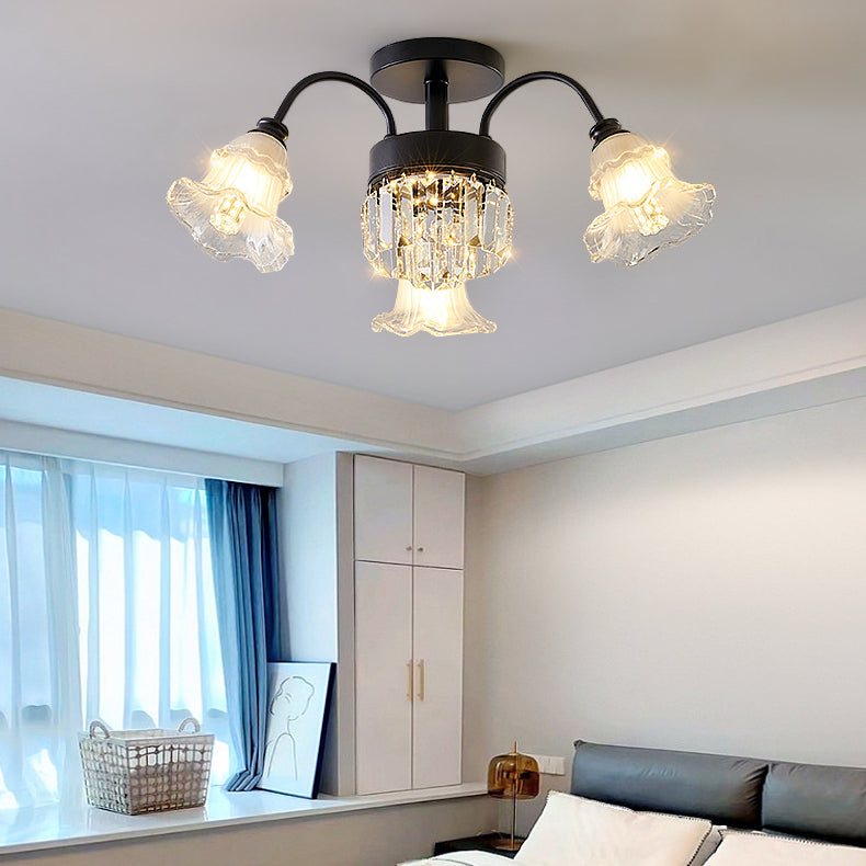 Moderne Luxus Blume Eisen Kristall Glas 3/6/8 Licht Semi-Flush Mount Deckenleuchte für Wohnzimmer 