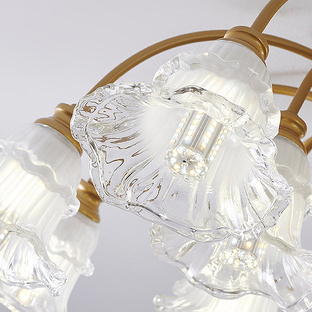 Moderne Luxus Blume Eisen Kristall Glas 3/6/8 Licht Semi-Flush Mount Deckenleuchte für Wohnzimmer 