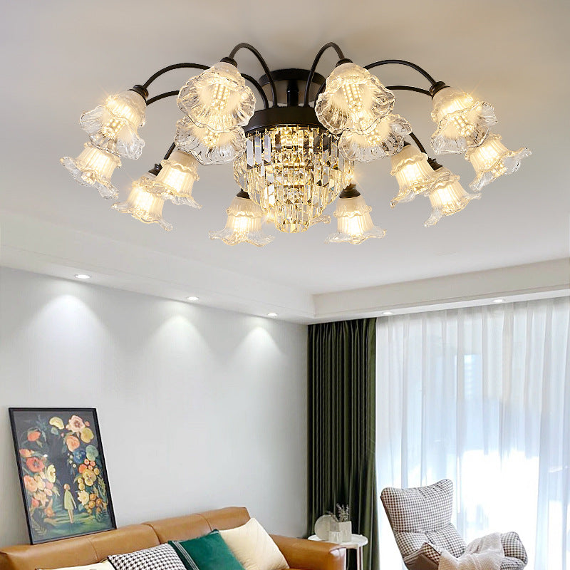 Moderne Luxus Blume Eisen Kristall Glas 3/6/8 Licht Semi-Flush Mount Deckenleuchte für Wohnzimmer 