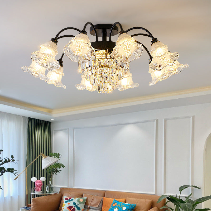 Moderne Luxus Blume Eisen Kristall Glas 3/6/8 Licht Semi-Flush Mount Deckenleuchte für Wohnzimmer 