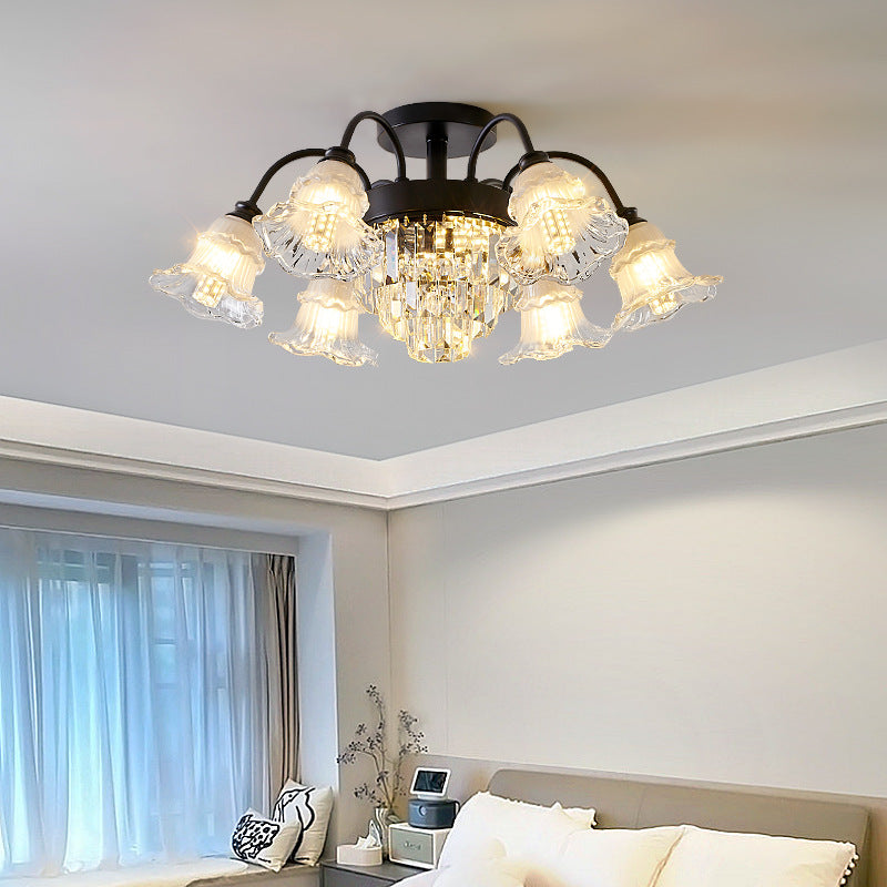 Moderne Luxus Blume Eisen Kristall Glas 3/6/8 Licht Semi-Flush Mount Deckenleuchte für Wohnzimmer 