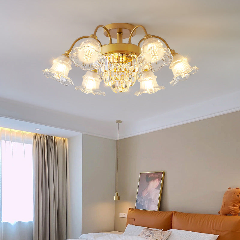 Moderne Luxus Blume Eisen Kristall Glas 3/6/8 Licht Semi-Flush Mount Deckenleuchte für Wohnzimmer 