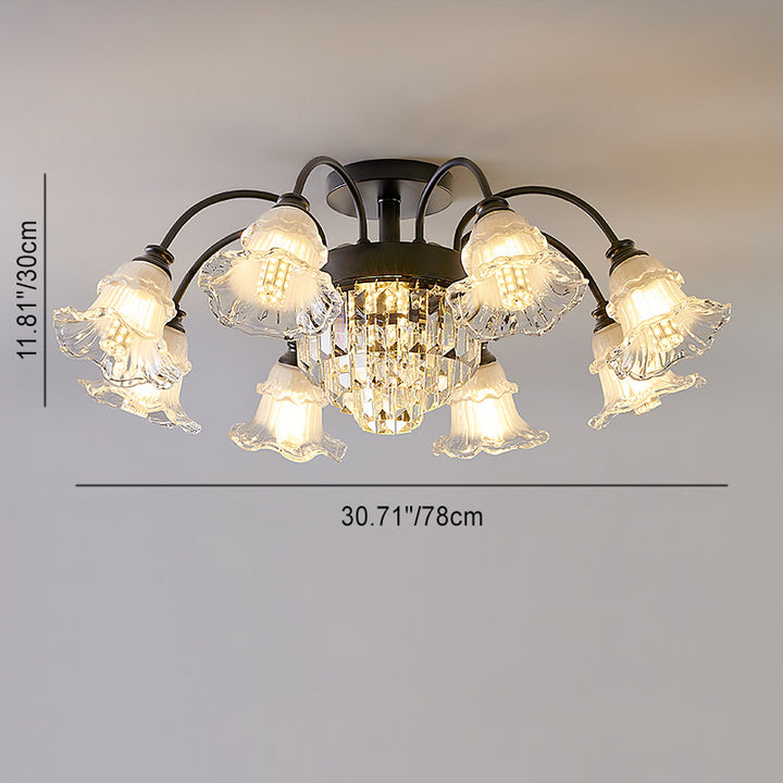 Moderne Luxus Blume Eisen Kristall Glas 3/6/8 Licht Semi-Flush Mount Deckenleuchte für Wohnzimmer 