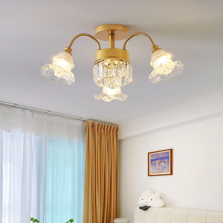 Moderne Luxus Blume Eisen Kristall Glas 3/6/8 Licht Semi-Flush Mount Deckenleuchte für Wohnzimmer 