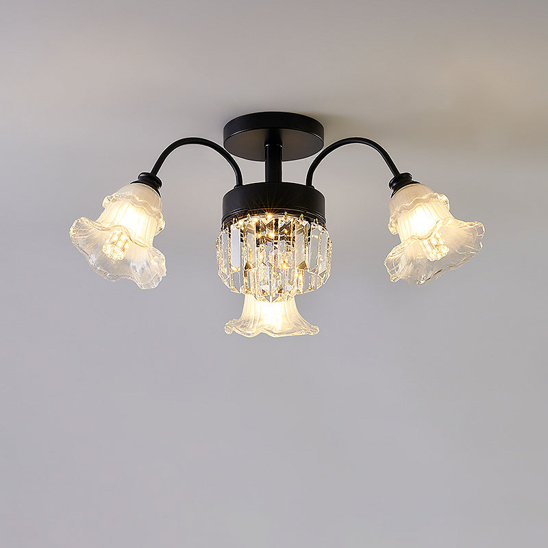 Moderne Luxus Blume Eisen Kristall Glas 3/6/8 Licht Semi-Flush Mount Deckenleuchte für Wohnzimmer 