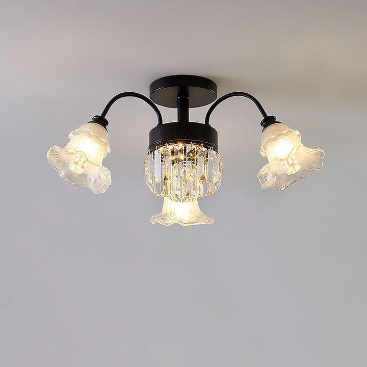 Moderne Luxus Blume Eisen Kristall Glas 3/6/8 Licht Semi-Flush Mount Deckenleuchte für Wohnzimmer 
