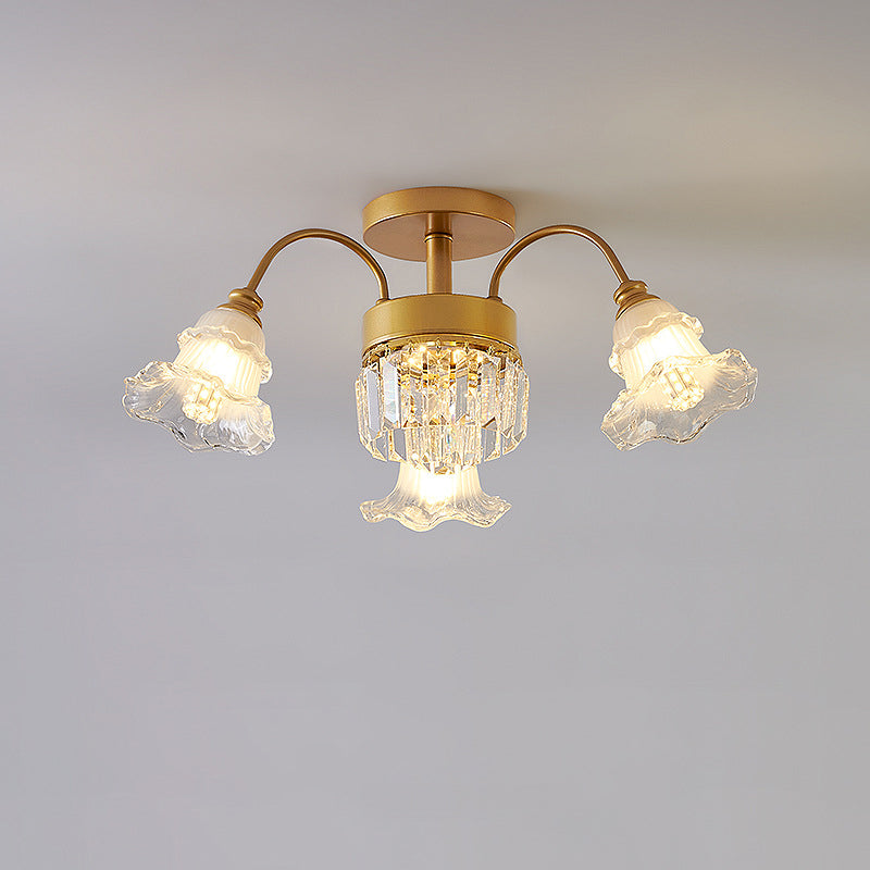 Moderne Luxus Blume Eisen Kristall Glas 3/6/8 Licht Semi-Flush Mount Deckenleuchte für Wohnzimmer 