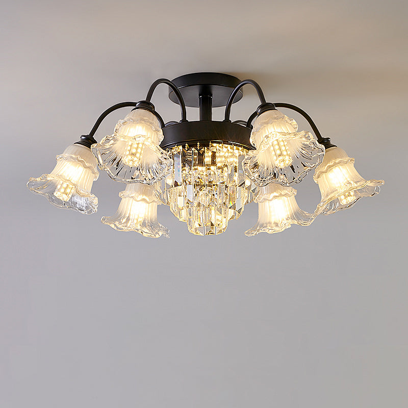 Moderne Luxus Blume Eisen Kristall Glas 3/6/8 Licht Semi-Flush Mount Deckenleuchte für Wohnzimmer 