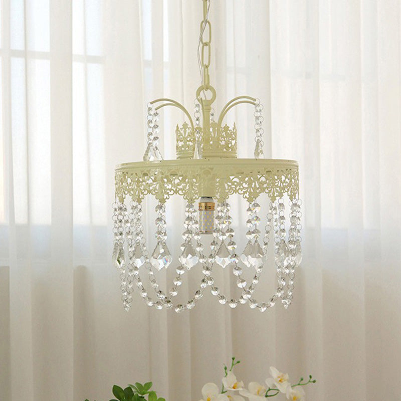 Lustre moderne rond en fer et verre cristal 1 lumière pour chambre 