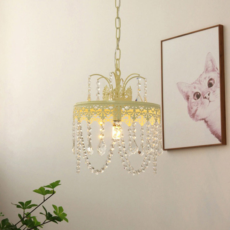 Lustre moderne rond en fer et verre cristal 1 lumière pour chambre 