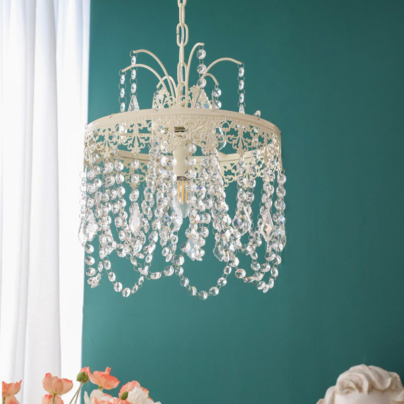 Lustre moderne rond en fer et verre cristal 1 lumière pour chambre 