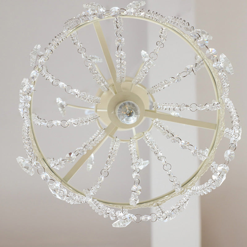 Lustre moderne rond en fer et verre cristal 1 lumière pour chambre 