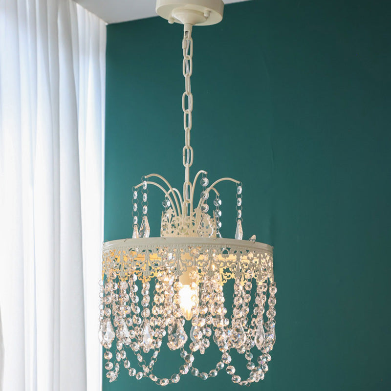 Lustre moderne rond en fer et verre cristal 1 lumière pour chambre 