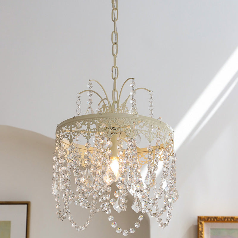 Lustre moderne rond en fer et verre cristal 1 lumière pour chambre 