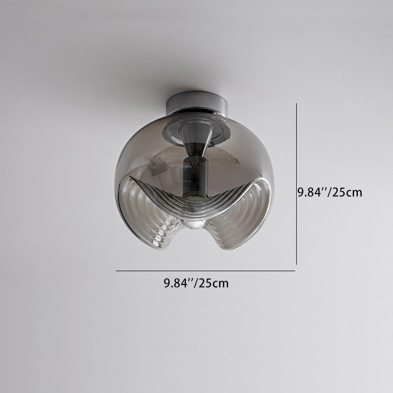 Lumière de plafond semi-encastrée contemporaine scandinave sphère transparente en fer et verre à 1 lumière pour chambre 