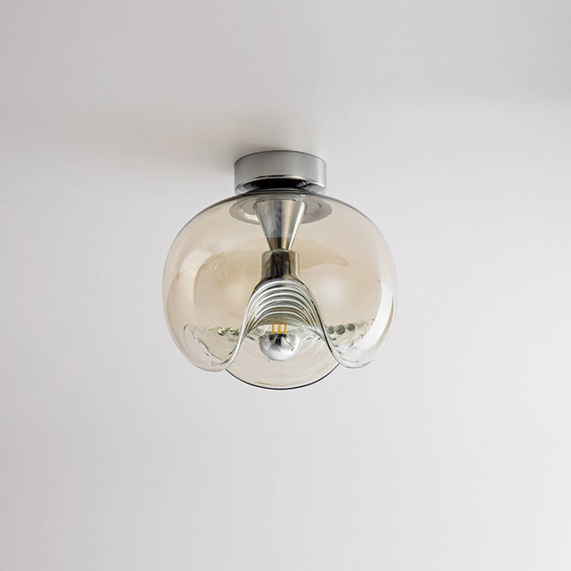 Lumière de plafond semi-encastrée contemporaine scandinave sphère transparente en fer et verre à 1 lumière pour chambre 