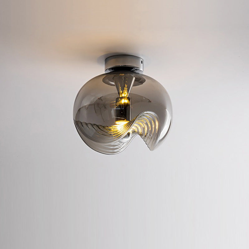 Lumière de plafond semi-encastrée contemporaine scandinave sphère transparente en fer et verre à 1 lumière pour chambre 