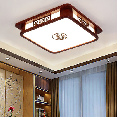 Traditionelle chinesische rechteckige Kiefer Acryl LED Unterputz Deckenleuchte für Wohnzimmer 