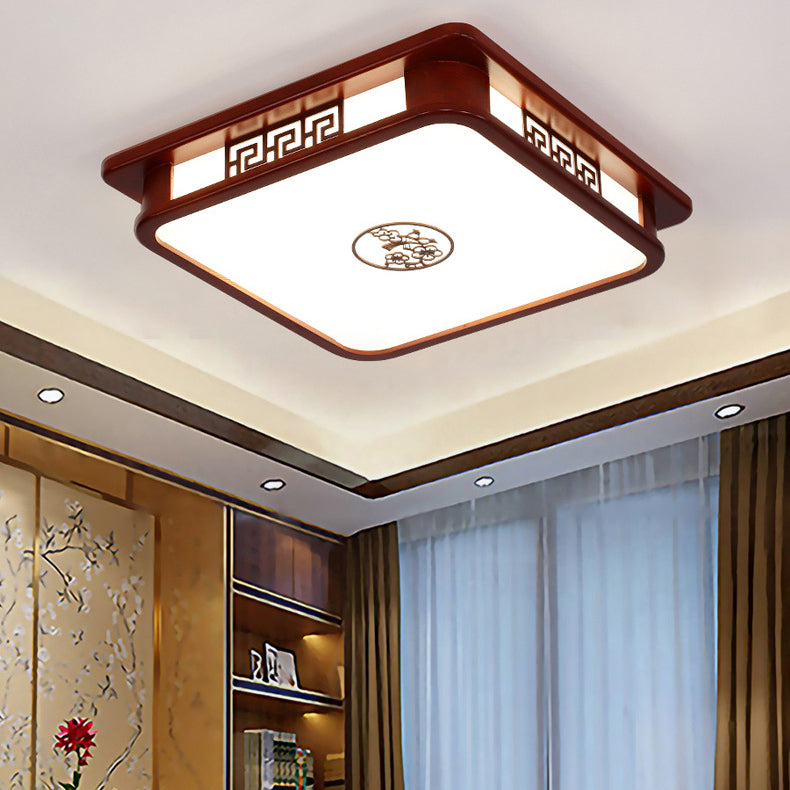 Traditionelle chinesische rechteckige Kiefer Acryl LED Unterputz Deckenleuchte für Wohnzimmer 