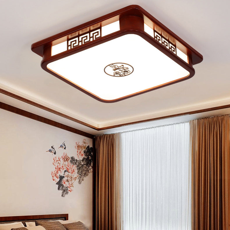 Traditionelle chinesische rechteckige Kiefer Acryl LED Unterputz Deckenleuchte für Wohnzimmer 
