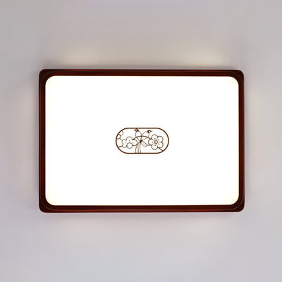 Traditionelle chinesische rechteckige Kiefer Acryl LED Unterputz Deckenleuchte für Wohnzimmer 