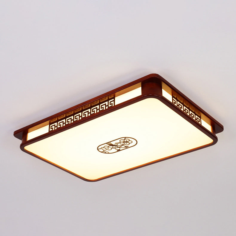 Traditionelle chinesische rechteckige Kiefer Acryl LED Unterputz Deckenleuchte für Wohnzimmer 