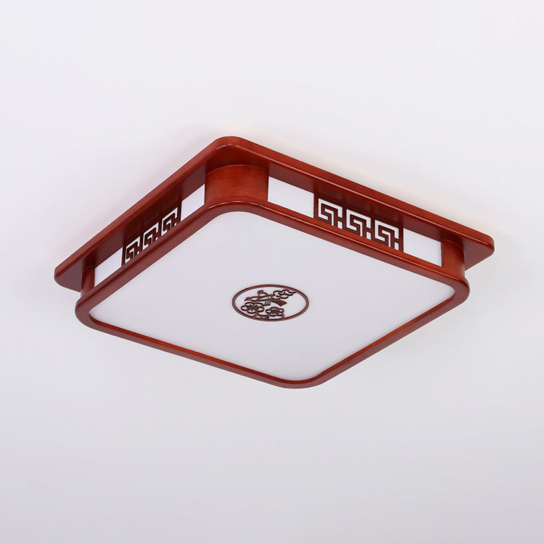 Traditionelle chinesische rechteckige Kiefer Acryl LED Unterputz Deckenleuchte für Wohnzimmer 