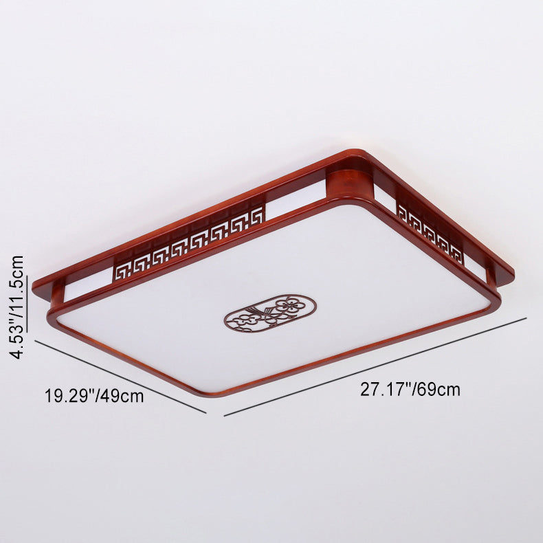 Traditionelle chinesische rechteckige Kiefer Acryl LED Unterputz Deckenleuchte für Wohnzimmer 