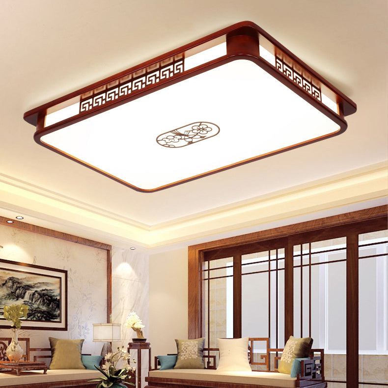 Traditionelle chinesische rechteckige Kiefer Acryl LED Unterputz Deckenleuchte für Wohnzimmer 