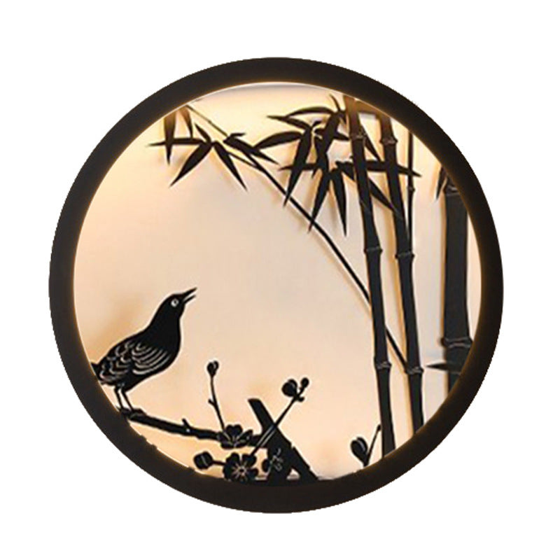 Traditionelle chinesische runde Edelstahl-Acryl-LED-Wandleuchte für den Garten 
