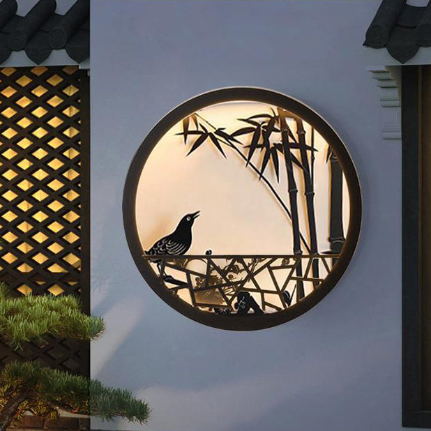 Traditionelle chinesische runde Edelstahl-Acryl-LED-Wandleuchte für den Garten 