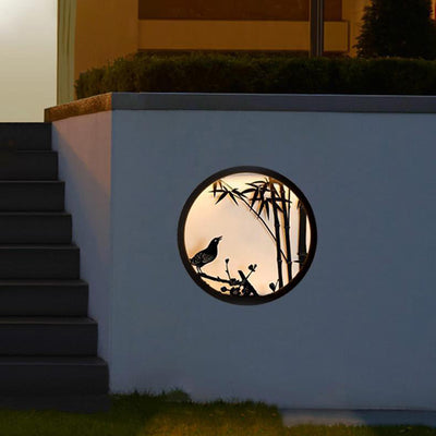 Traditionelle chinesische runde Edelstahl-Acryl-LED-Wandleuchte für den Garten 