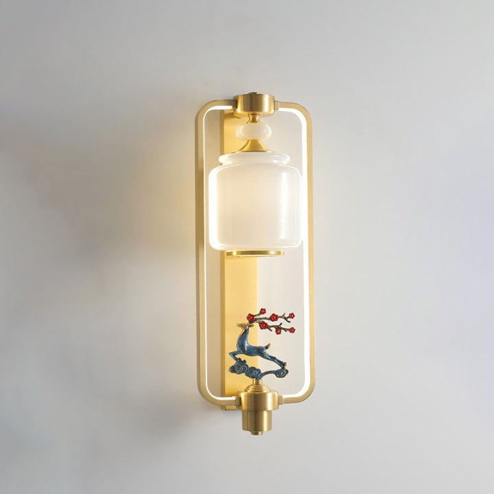 Traditionelle Chinesische Elch Zylinder Kupfer Jade Glas LED Wand Leuchte Lampe Für Wohnzimmer 