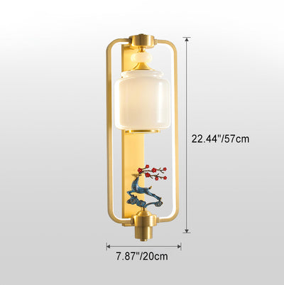 Traditionelle Chinesische Elch Zylinder Kupfer Jade Glas LED Wand Leuchte Lampe Für Wohnzimmer 