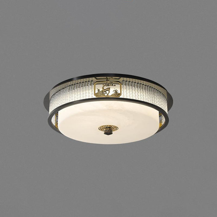 Plafonnier LED en verre en acier inoxydable rond en cuivre traditionnel chinois pour chambre à coucher 