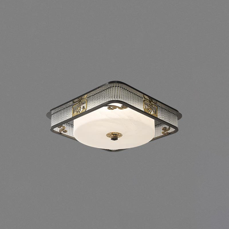 Plafonnier LED en verre en acier inoxydable rond en cuivre traditionnel chinois pour chambre à coucher 