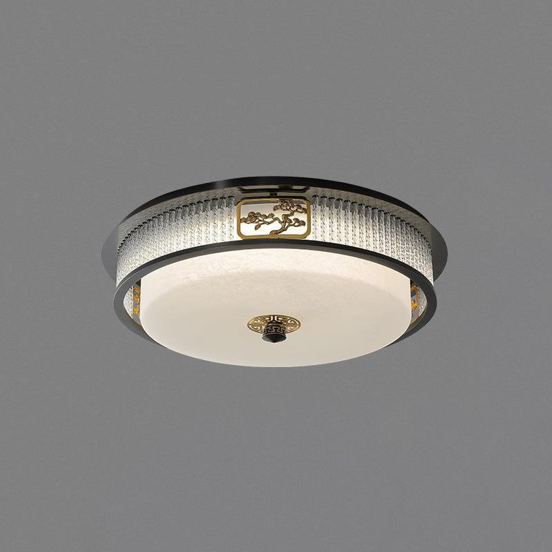 Plafonnier LED en verre en acier inoxydable rond en cuivre traditionnel chinois pour chambre à coucher 