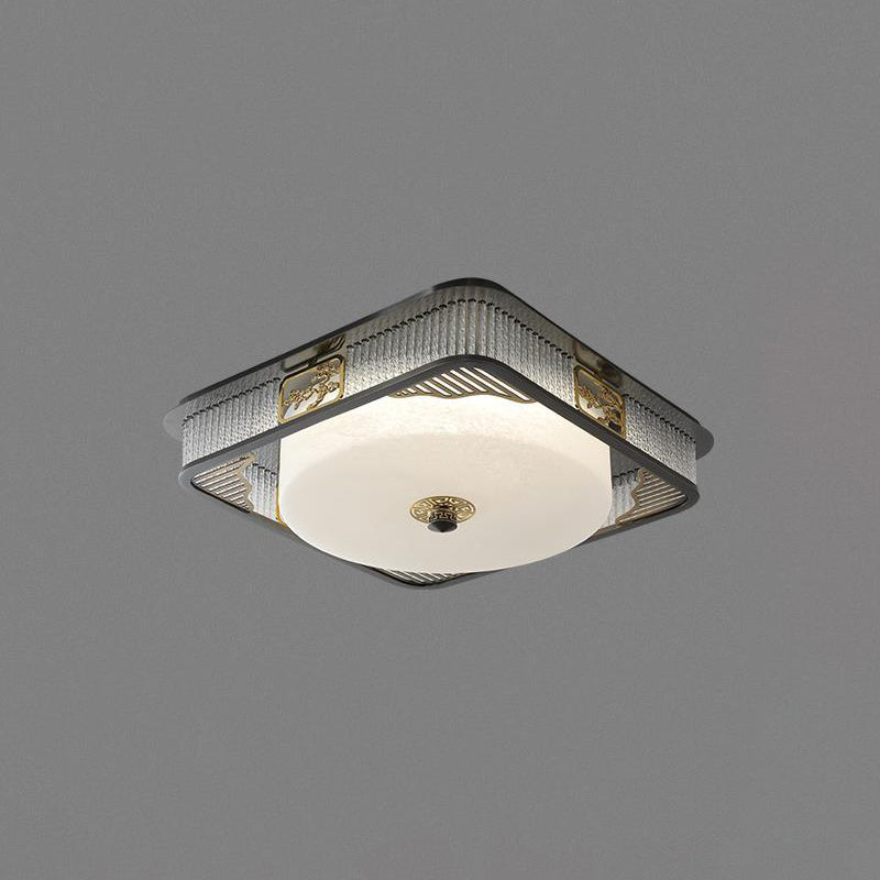 Plafonnier LED en verre en acier inoxydable rond en cuivre traditionnel chinois pour chambre à coucher 