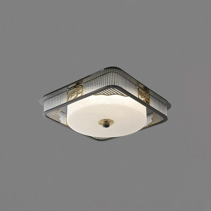 Plafonnier LED en verre en acier inoxydable rond en cuivre traditionnel chinois pour chambre à coucher 