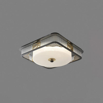 Plafonnier LED en verre en acier inoxydable rond en cuivre traditionnel chinois pour chambre à coucher 