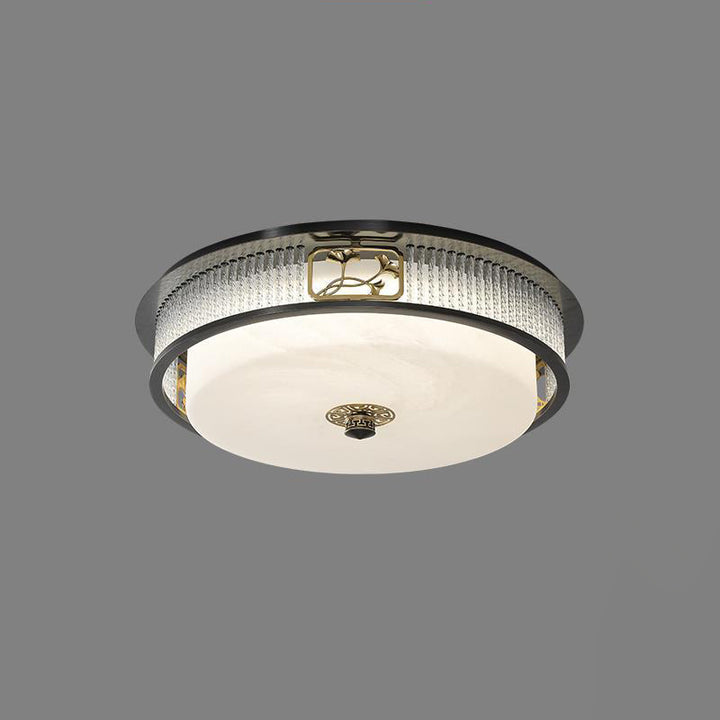 Plafonnier LED en verre en acier inoxydable rond en cuivre traditionnel chinois pour chambre à coucher 