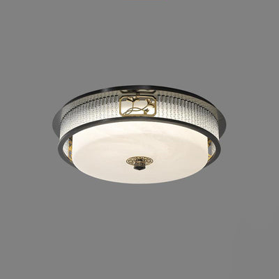 Plafonnier LED en verre en acier inoxydable rond en cuivre traditionnel chinois pour chambre à coucher 