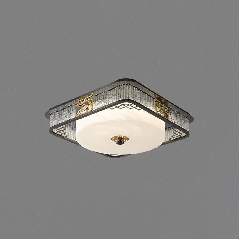 Plafonnier LED en verre en acier inoxydable rond en cuivre traditionnel chinois pour chambre à coucher 