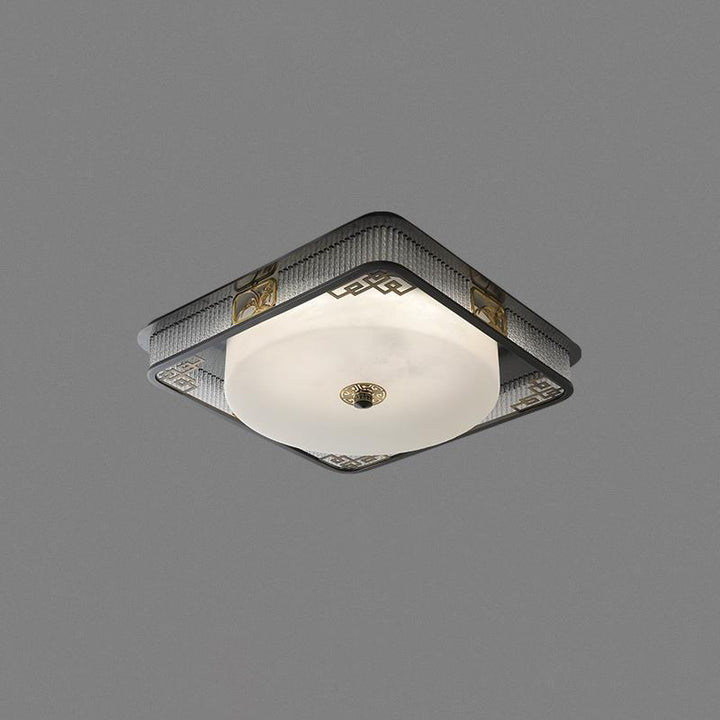 Plafonnier LED en verre en acier inoxydable rond en cuivre traditionnel chinois pour chambre à coucher 