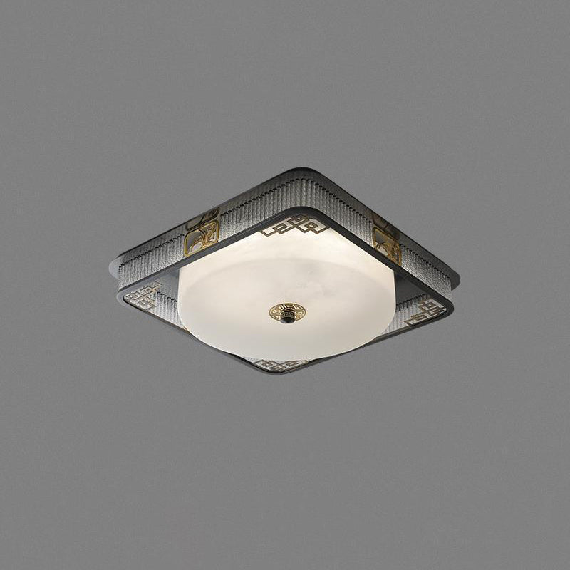 Plafonnier LED en verre en acier inoxydable rond en cuivre traditionnel chinois pour chambre à coucher 